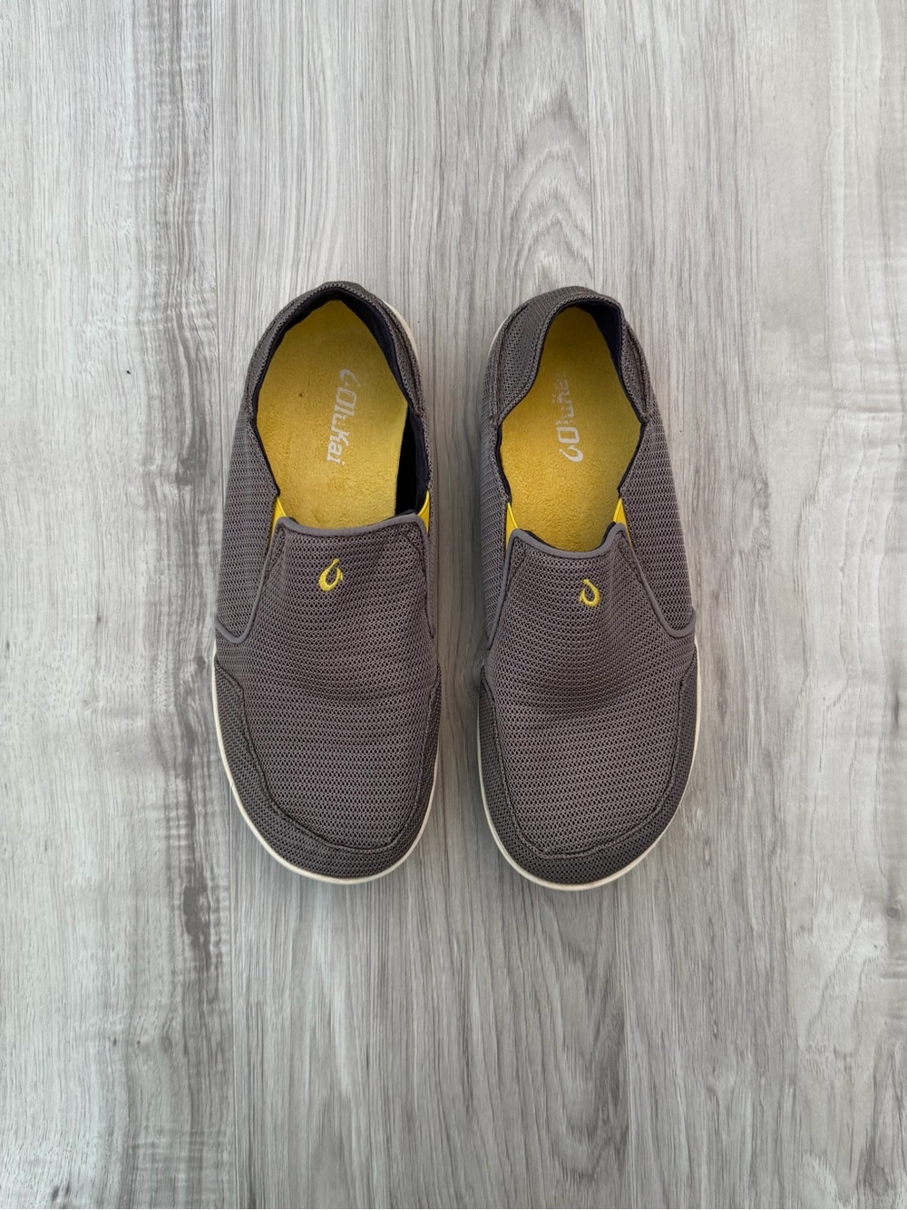 OluKai Men's Nohea Mesh loafers in a gray color